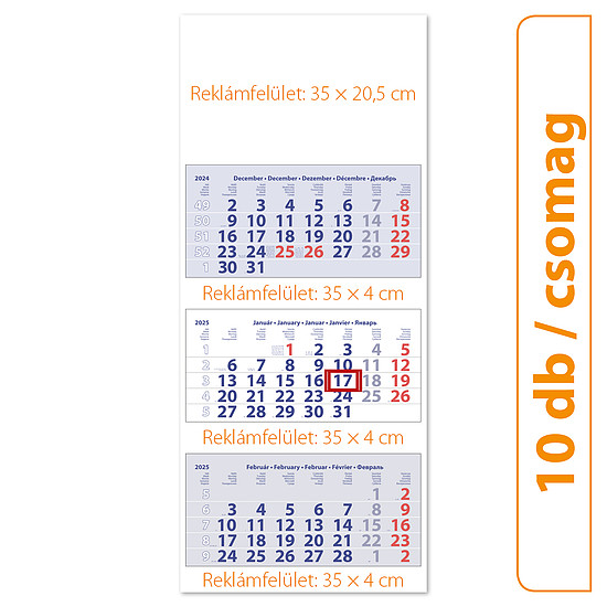 Dayliner speditőr naptár 3 tömb 3 hónap Maxi Club Fejrész üres, 10 db/csomag 2025