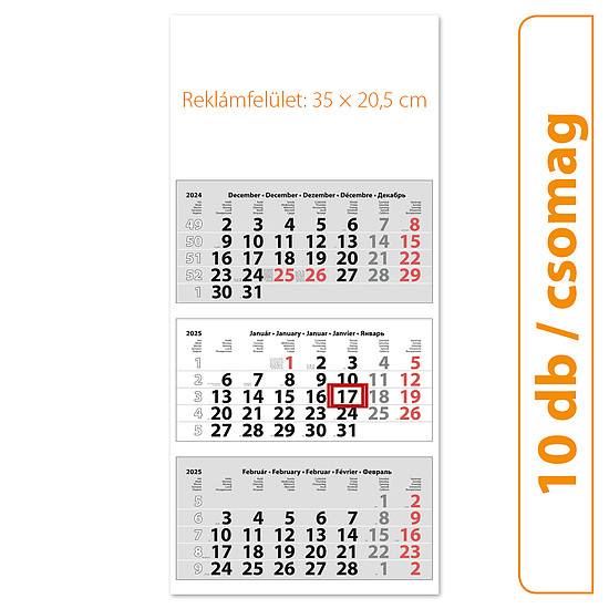 Dayliner speditőr naptár 3 tömb 3 hónap Medium Classic Fejrész üres, 10 db/csomag 2025