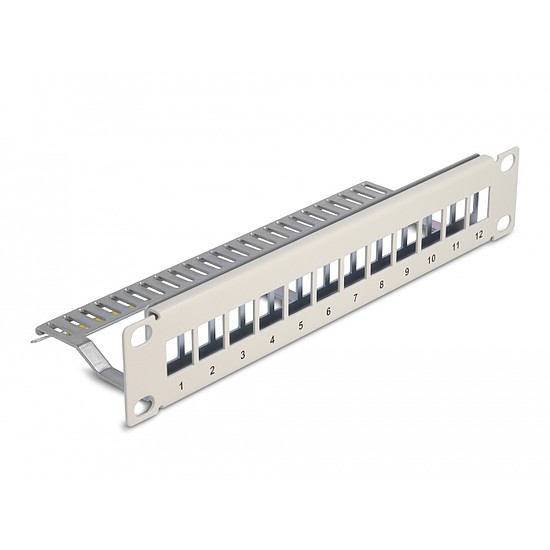 Delock 10 Keystone patch panel 12 porttal és tehermentesítővel 1U szürke (66875)