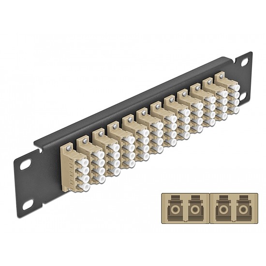 Delock 10 üvegszálas patch panel 12 portos LC Quad bézs 1U fekete (66778)