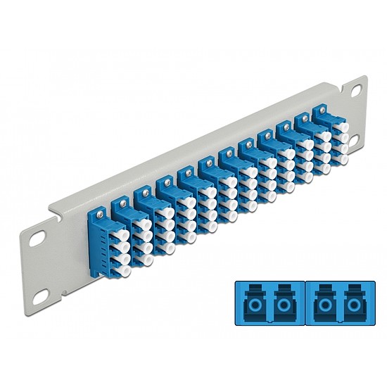 Delock 10 üvegszálas patch panel 12 portos LC Quad kék 1U szürke (66796)