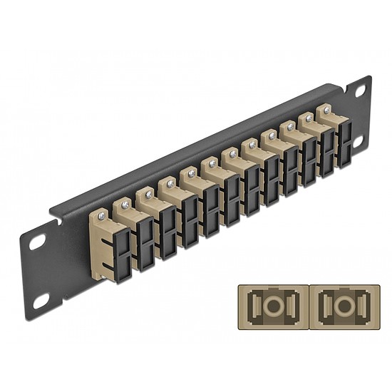 Delock 10 üvegszálas patch panel 12 portos SC Duplex bézs 1U fekete (66773)