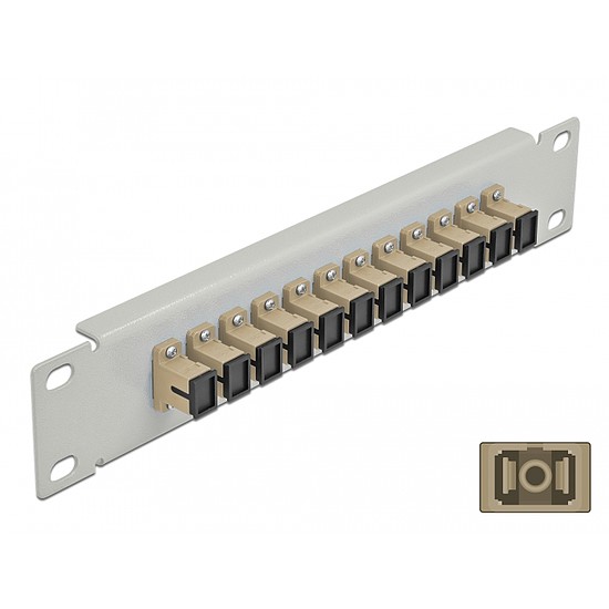 Delock 10 üvegszálas patch panel 12 portos SC Simplex bézs 1U szürke (66783)