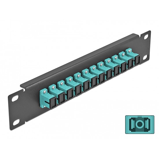 Delock 10 üvegszálas patch panel 12 portos SC Simplex vízkék 1U fekete (66763)