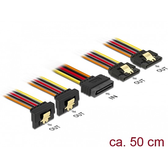 Delock 15 pin-es SATA kábel bemeneti zár funkcióval > 15 pin-es SATA tápcsatlakozó kimeneti 2 x egye (60152)