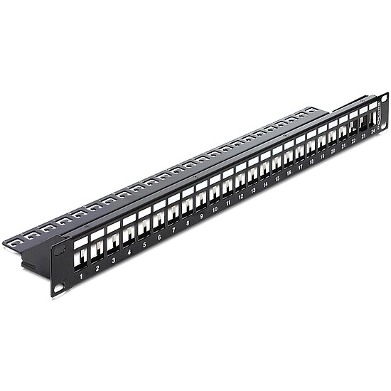 Delock 19"-s 24 portos Keystone patchpanel tehermentesítővel (43277)