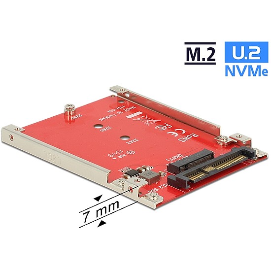 Delock 2.5 átalakító U.2 SFF-8639 > M.2 NVMe M aljzat - 7 mm (62725)