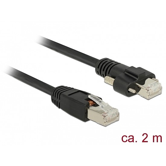 Delock 2 m-es RJ45 dugó > RJ45 dugó csavarokkal csatlakozós Cat.6 SSTP kábel (85668)