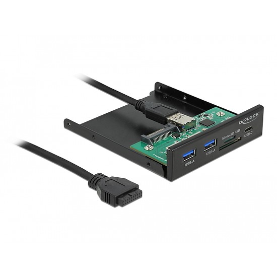 Delock 3.5 , 3.2 Gen 1 USB elülső panel 1 x USB Type-C + 2 x A-típusú USB + SD és Micro SD csatlako (64058)