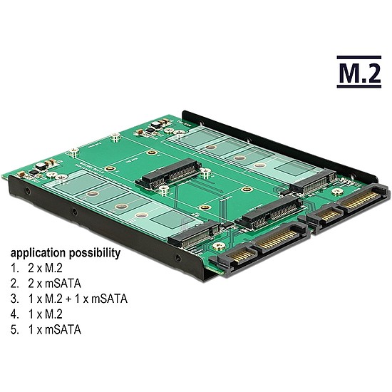 Delock 3.5 Átalakító 2db SATA 22 pin > Dualport 2 x M.2 / 2 x mSATA (62946)