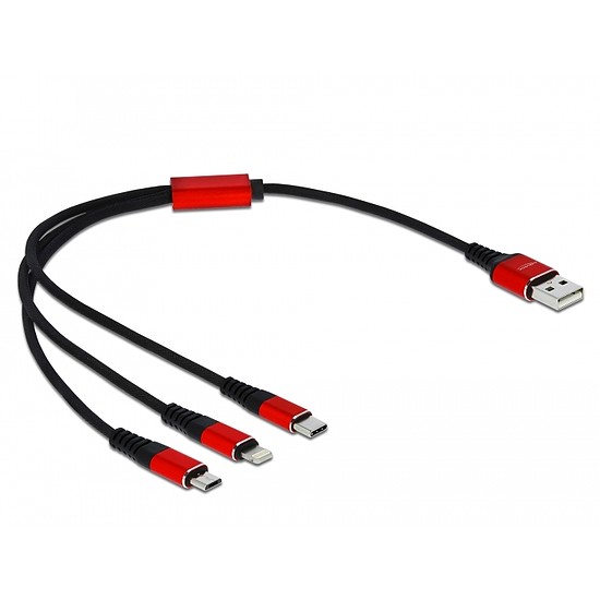 Delock 30 cm hosszú, USB töltő kábel 3 az 1-ben Lightning -, Micro USB- és USB Type-C csatlakozásho (85891)