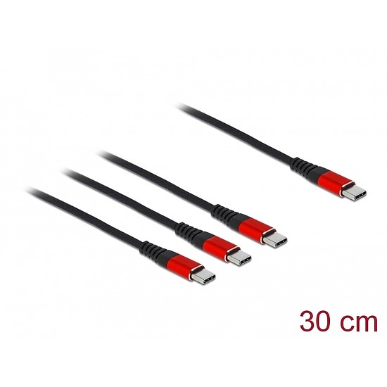 Delock 30 cm hosszú, USB töltő kábel 3 az 1 USB Type-C apa 3 x USB Type-C csatlakozáshoz (86712)