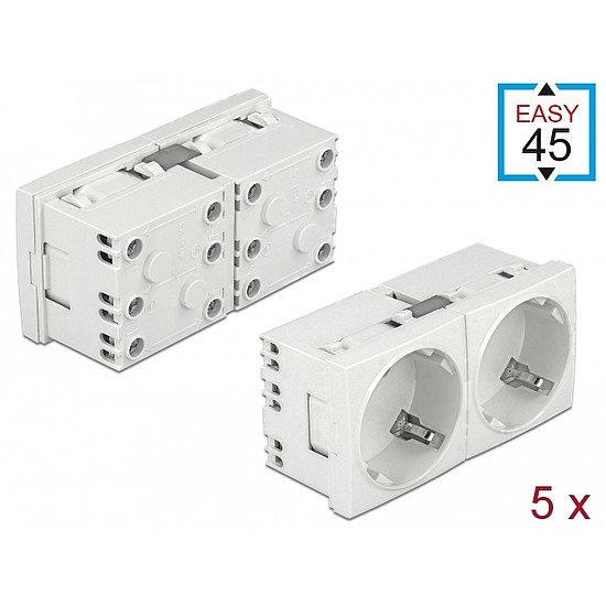 Delock 45 x 45 mm méretű, 2 modulos, bővíthető, 45 elrendezésű Easy 45 földelt hálózati csatlakozóa (81325)