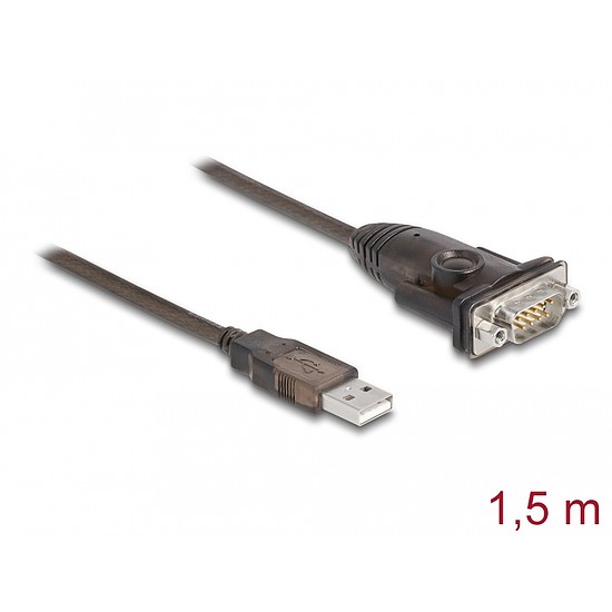 Delock Adapter A-típusú USB 2.0 - 1 x soros RS-232 D-Sub 9 tűs apa anyacsavarokkal 1,5 m (62645)