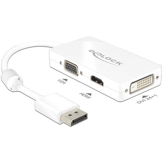 Delock Adapter Displayport 1.1-dugós csatlakozó > VGA / HDMI / DVI-csatlakozóhüvely passzív fehér (62655)