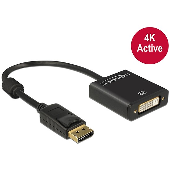 Delock Adapter Displayport 1.2-dugós csatlakozó > DVI-csatlakozóhüvely 4K aktív fekete (62599)