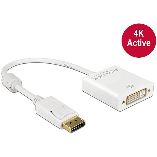 Delock Adapter Displayport 1.2-dugós csatlakozó > DVI-csatlakozóhüvely 4K aktív, fehér (62600)