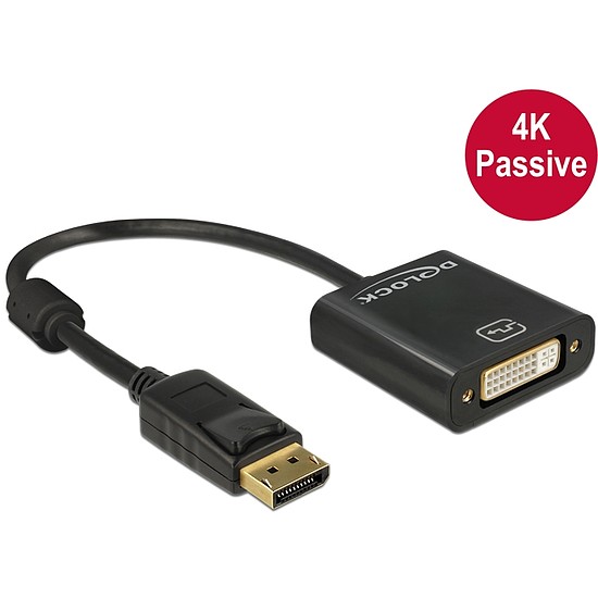 Delock Adapter Displayport 1.2-dugós csatlakozó > DVI-csatlakozóhüvely 4K passzív, fekete (62601)