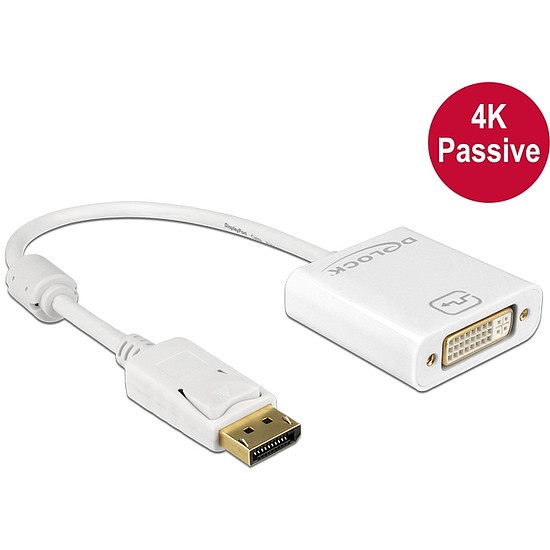 Delock Adapter Displayport 1.2-dugós csatlakozó > DVI-csatlakozóhüvely 4K passzív, fehér (62602)