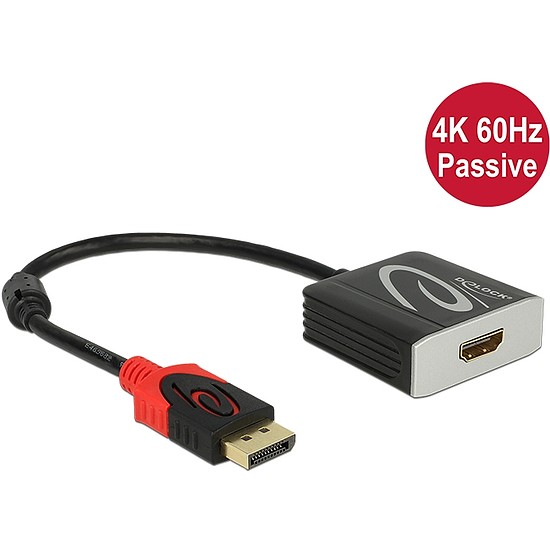 Delock Adapter Displayport 1.2-dugós csatlakozó > HDMI-csatlakozóhüvely 4K 60 Hz passzív fekete (62719)