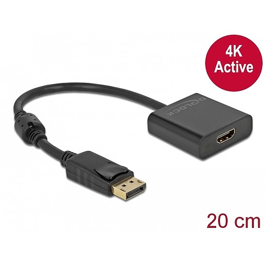 Delock Adapter DisplayPort 1.2-dugós csatlakozó-HDMI-csatlakozóhüvely 4K aktív fekete (63585)