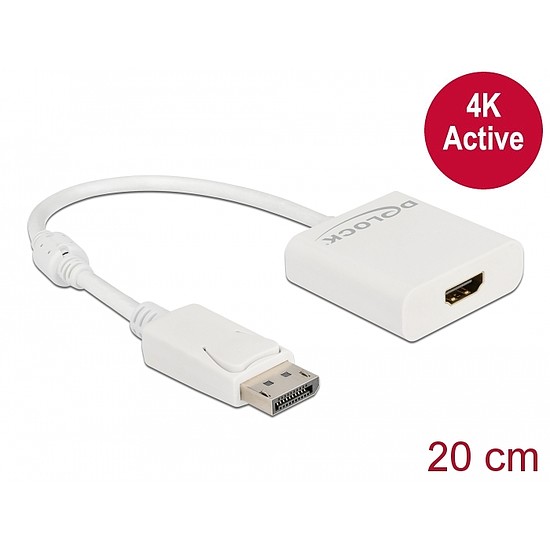 Delock Adapter DisplayPort 1.2-dugós csatlakozó-HDMI-csatlakozóhüvely 4K aktív fehér (63586)