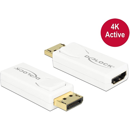 Delock Adapter Displayport 1.2-dugós csatlakozó > HDMI-csatlakozóhüvely 4K aktív, fehér (65580)