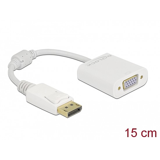 Delock Adapter DisplayPort 1.2-dugós csatlakozó-VGA-csatlakozóhüvely passzív fehér (61007)