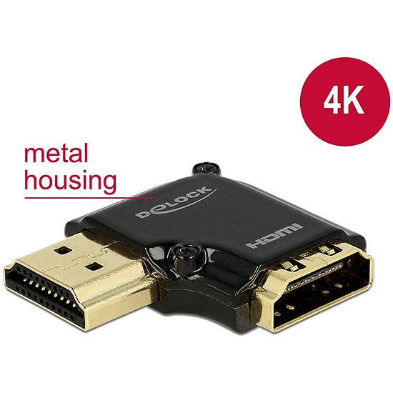 Delock adapter Gyors-sebességű HDMI Ethernettel - HDMI-A anya > HDMI-A apa 4K 90 fokos bal fekete (65660)