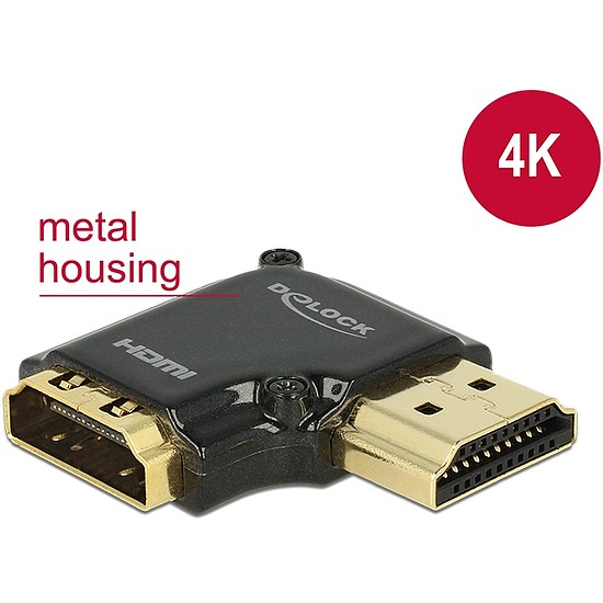 Delock adapter Gyors-sebességű HDMI Ethernettel - HDMI-A anya > HDMI-A apa 4K 90 fokos jobbra fekete (65661)