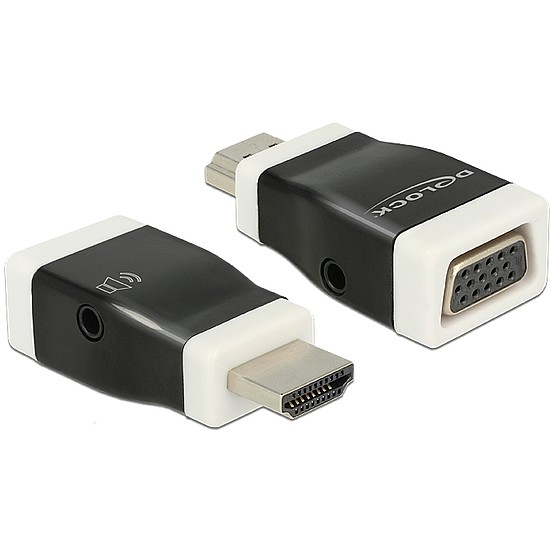 Delock Adapter HDMI-A dugó > VGA hüvely audióval, fekete-fehér (65586)