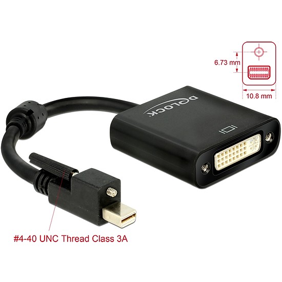 Delock Adapter mini Displayport 1.2-dugós csatlakozó csavarral > DVI-csatlakozóhüvely 4K aktív feket (62639)