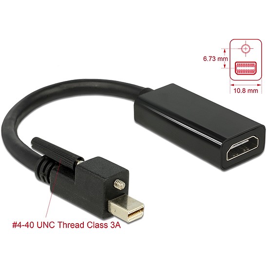 Delock Adapter mini Displayport 1.2-dugós csatlakozó csavarral > HDMI-csatlakozóhüvely 4K aktív feke (62640)