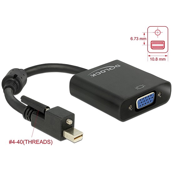 Delock Adapter mini Displayport 1.2-dugós csatlakozó csavarral > VGA-csatlakozóhüvely fekete (62641)