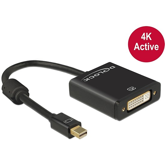 Delock Adapter mini Displayport 1.2-dugós csatlakozó > DVI-csatlakozóhüvely 4K aktív, fekete (62603)