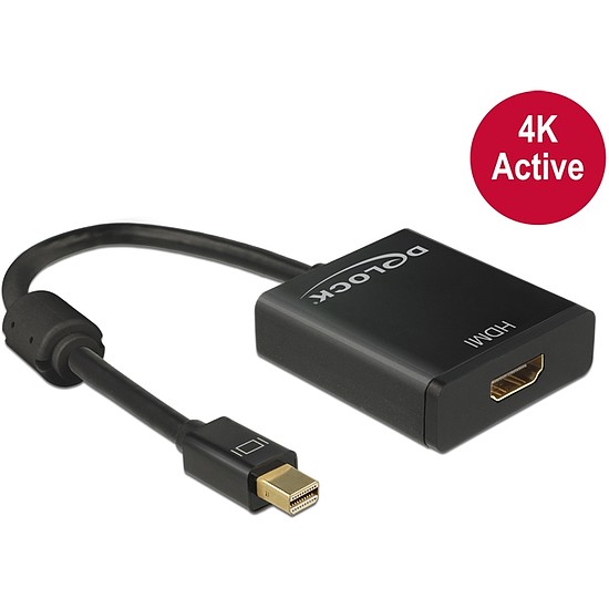 Delock Adapter mini Displayport 1.2-dugós csatlakozó > HDMI-csatlakozóhüvely 4K aktív, 20cm, fekete (62611)