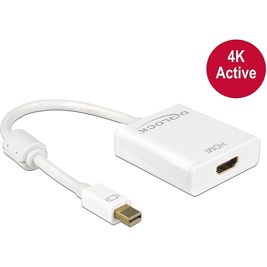 Delock Adapter mini Displayport 1.2-dugós csatlakozó > HDMI-csatlakozóhüvely 4K aktív, 20cm, fehér (62612)