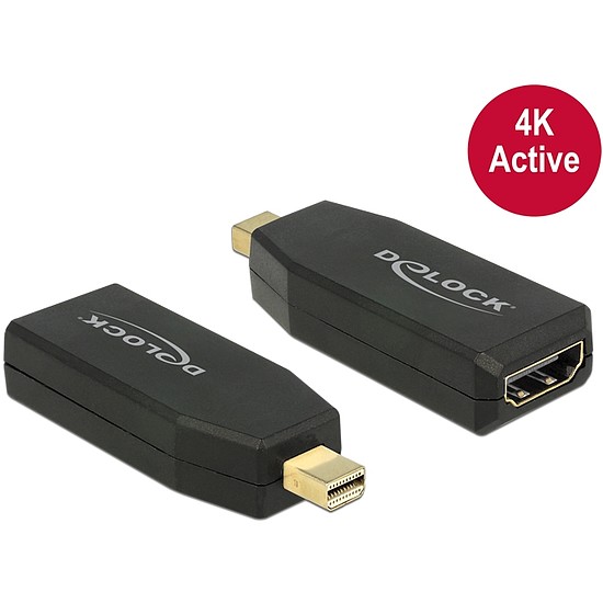 Delock Adapter mini Displayport 1.2-dugós csatlakozó > HDMI-csatlakozóhüvely 4K aktív, fekete (65581)