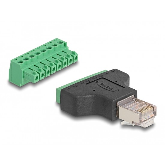 Delock Adapter RJ45 dugó > 8 tűs csatlakozóblokk, 2 rész 3,81 mm (66471)