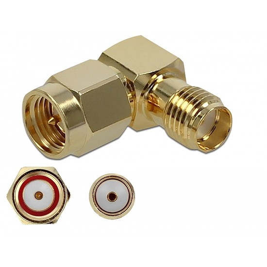 Delock Adapter SMA-dugó apa SMA csatlakozóhüvely 90 10 GHz (89979)