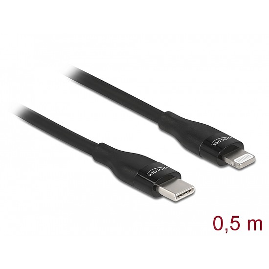 Delock Adat- és töltőkábel USB Type-C - Lightning iPhone , iPad és iPod készülékhez fekete 0,5 m (86636)