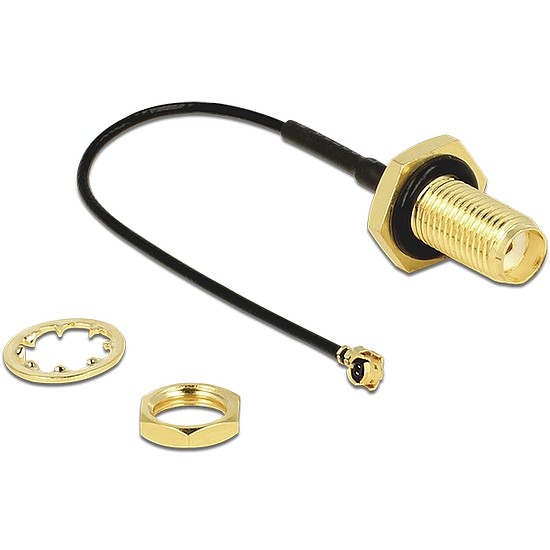 Delock Antenna Cable SMA jack bulkhead > MHF/U.FL-LP-068 compatible plug 100 mm splash proof (88965)