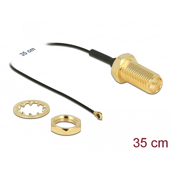 Delock Antenna kábel RP-SMA anya válaszfali csatlakozóval apa MHF 4-dugó 0.81 35 cm menethossz 35 m (90478)