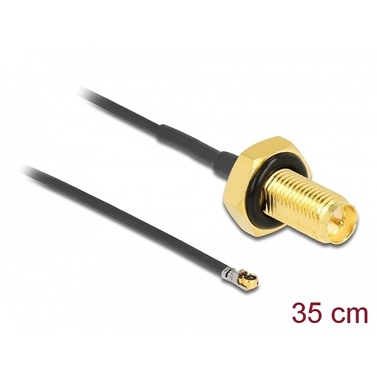 Delock Antenna kábel RP-SMA anya válaszfali csatlakozóval apa MHF 4L LK-dugó 1.37 35 cm menethossz (12659)