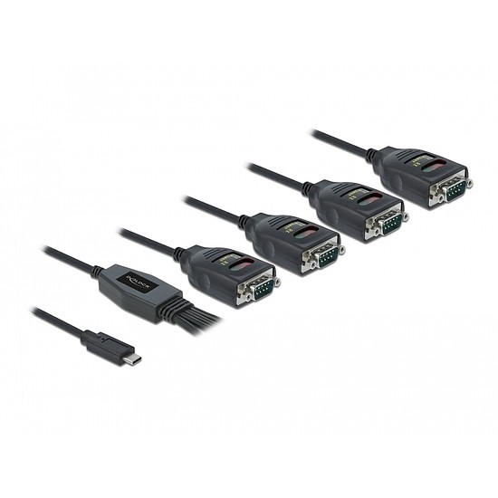 Delock Átalakító USB Type-C 4 x Soros RS-232 DB9 15 kV ESD védelemmel (90495)