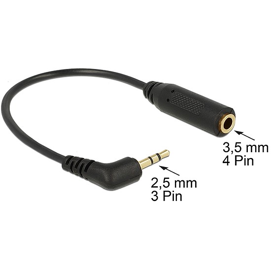 Delock Audio Cable Stereo jack 2.5 mm 3 pin male > Stereo jack 3.5 mm 4 pin female angled (65674)