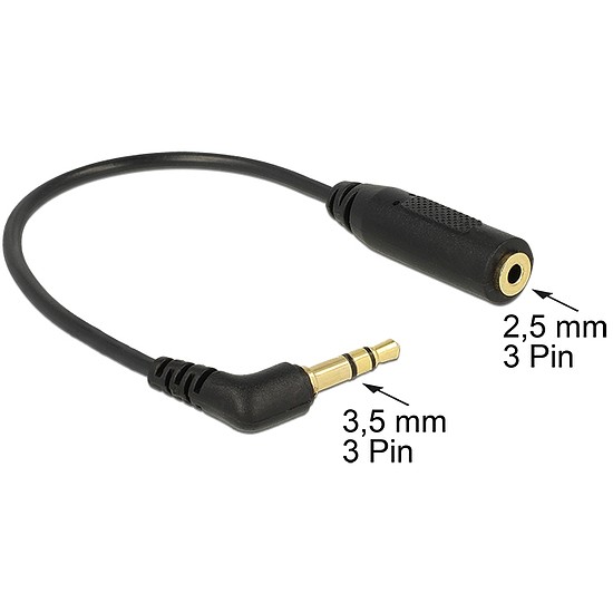 Delock Audio Cable Stereo jack 3.5 mm 3 pin male > Stereo jack 2.5 mm 3 pin female angled (65675)