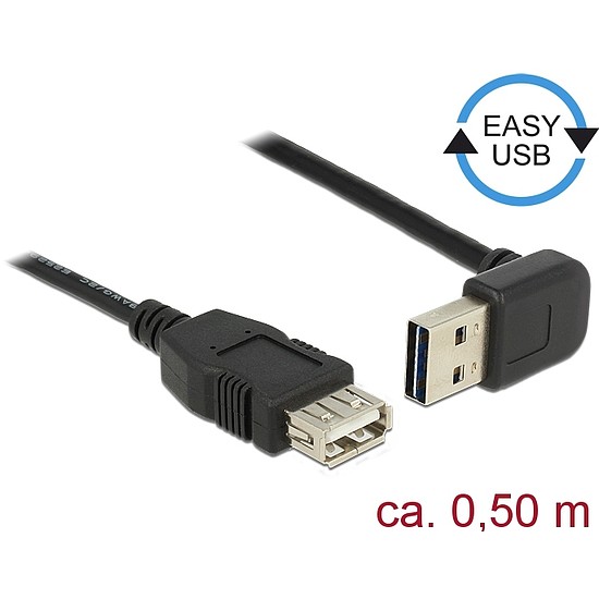 Delock Bővítő kábel EASY-USB 2.0-s A típusú csatlakozódugó, ívelt felfelé / lefelé > USB 2.0 A-típus (85185)