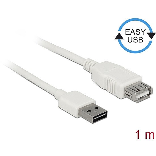 Delock Bővítő kábel EASY-USB 2.0-s A típusú csatlakozódugó > USB 2.0 A-típusú hüvely fehér 1 m (85199)