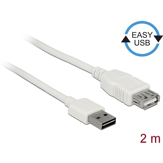 Delock Bovíto kábel EASY-USB 2.0-s A típusú csatlakozódugó > USB 2.0 A-típusú hüvely fehér 2 m (85200)